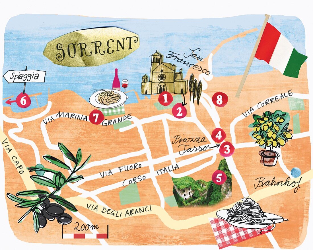 A map of Sorrento, Italy