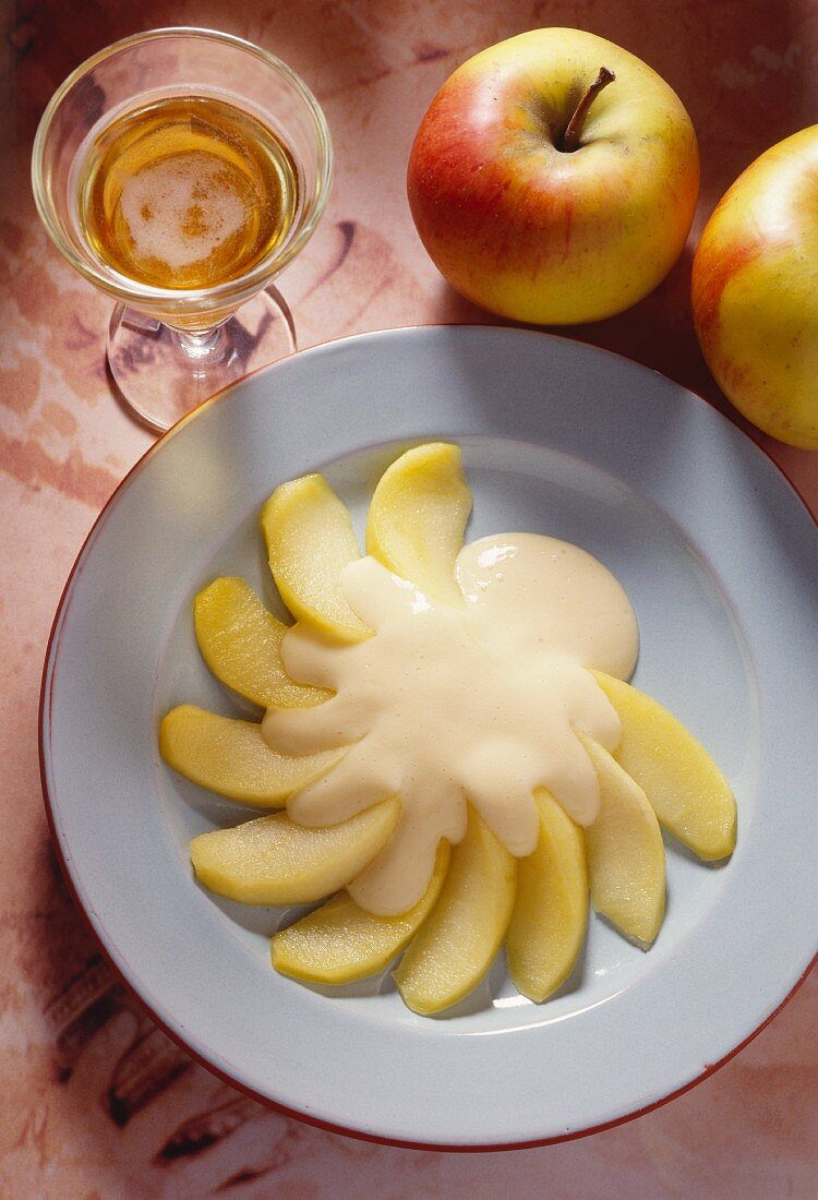 Stewed Apple Wedges with Cider Mousse