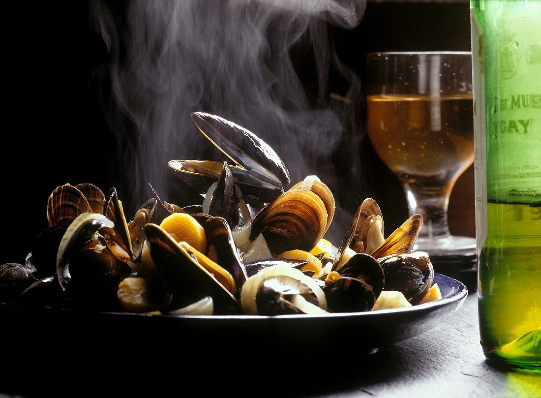 A Plate of Steaming Mussels