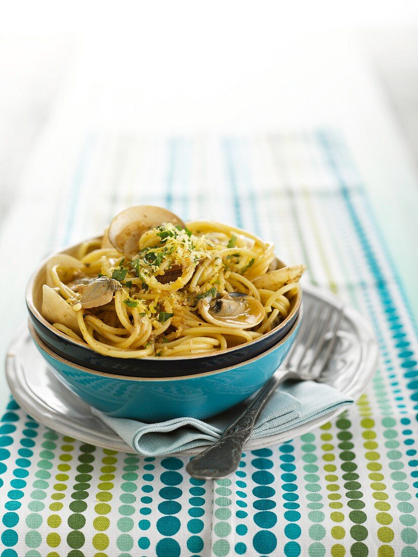 Spaghetti with clams and gremolata