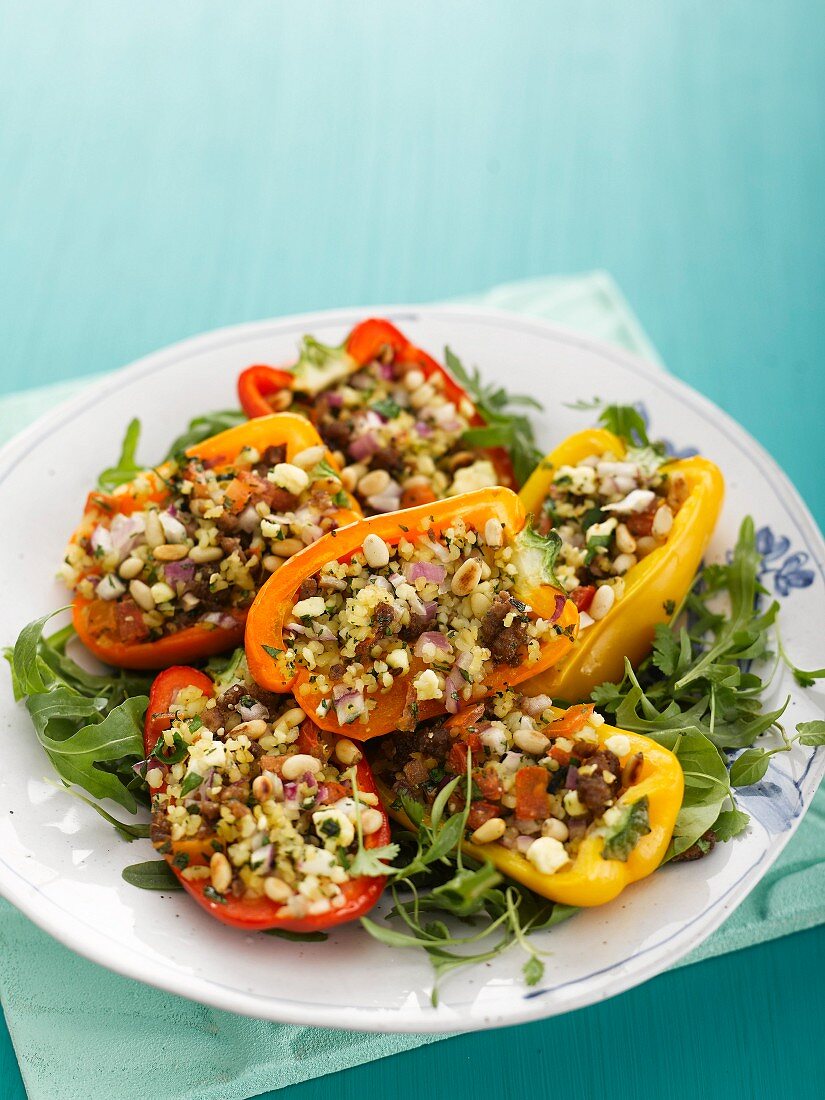 Stuffed peppers filled with minced meat and bulgur