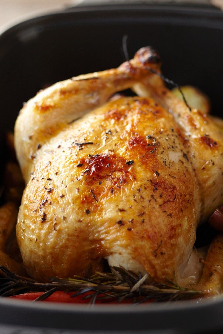 Whole Herbed Roast Chicken in a Roasting Pan