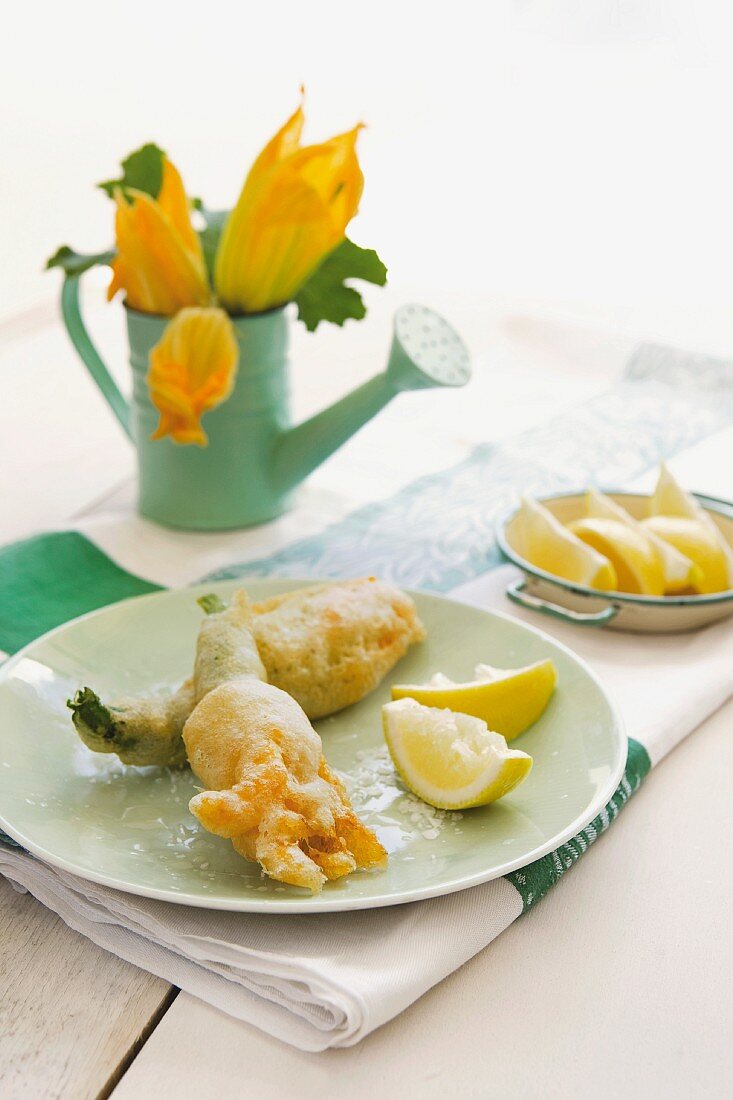 Deep-fried courgette flowers