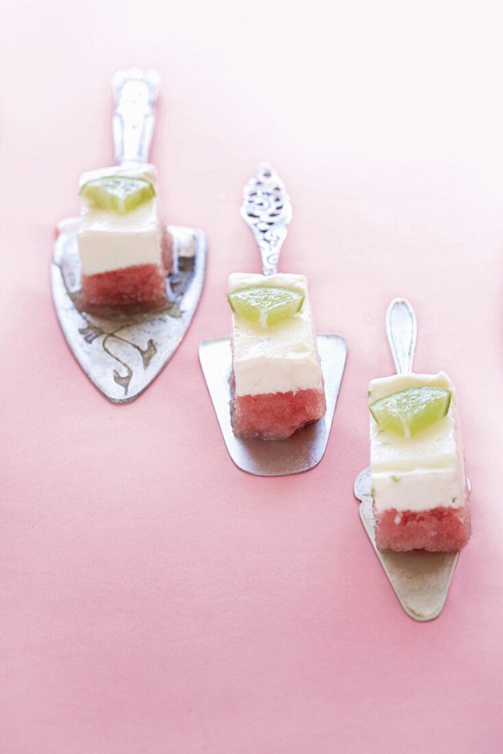 Frozen watermelon and lime slices