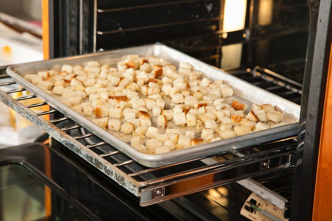 Croutons Baking in the Oven