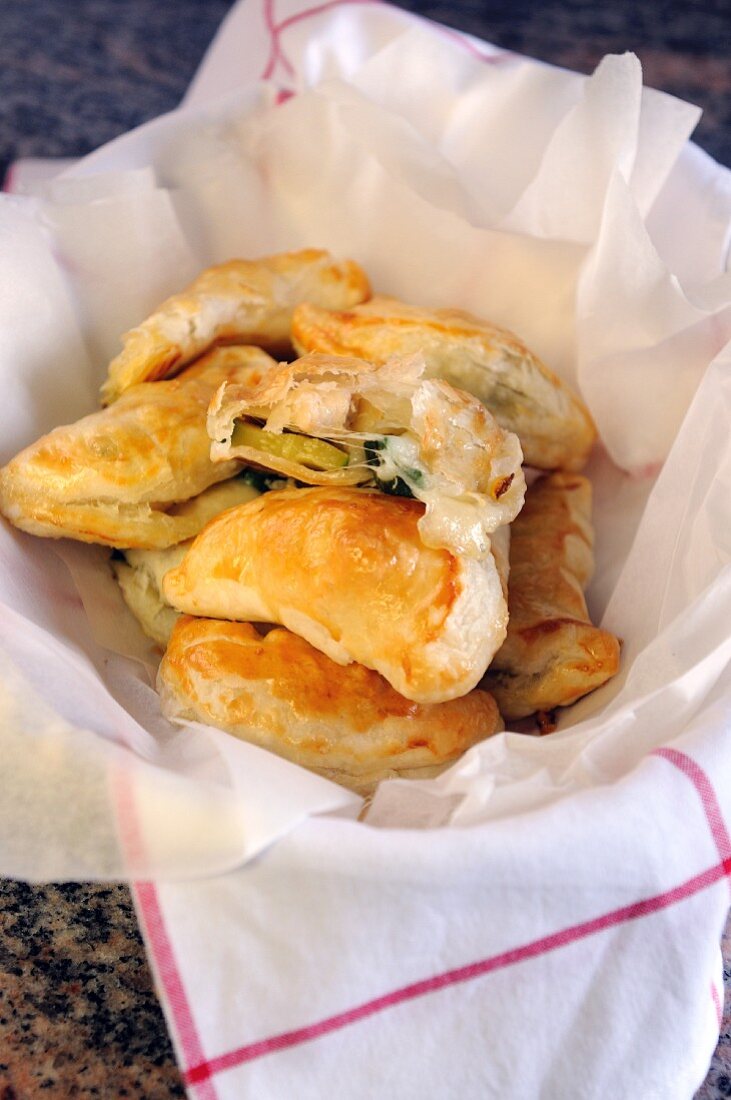 Chicken and courgette pastries