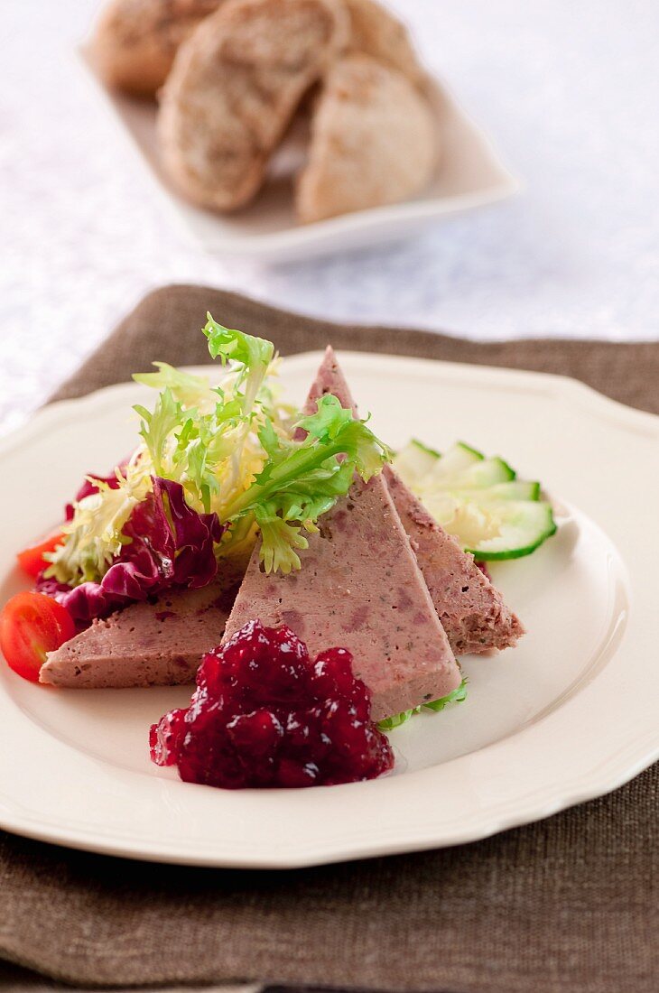 Ardenne pate with lingonberry jam and side salad