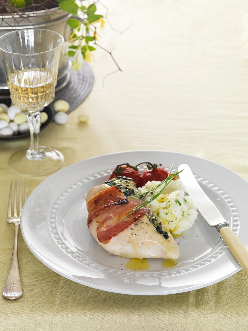 Chicken breast with bacon and chive puree