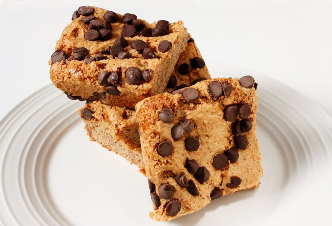 Gluten Free Almond Chocolate Chip Cake Squares on a Plate