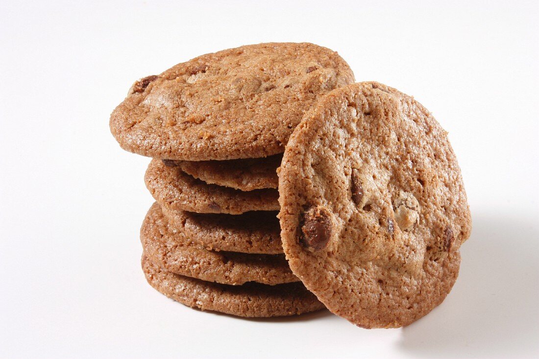 Stack of Gluten Free Chocolate Chip Cookies on a White Background