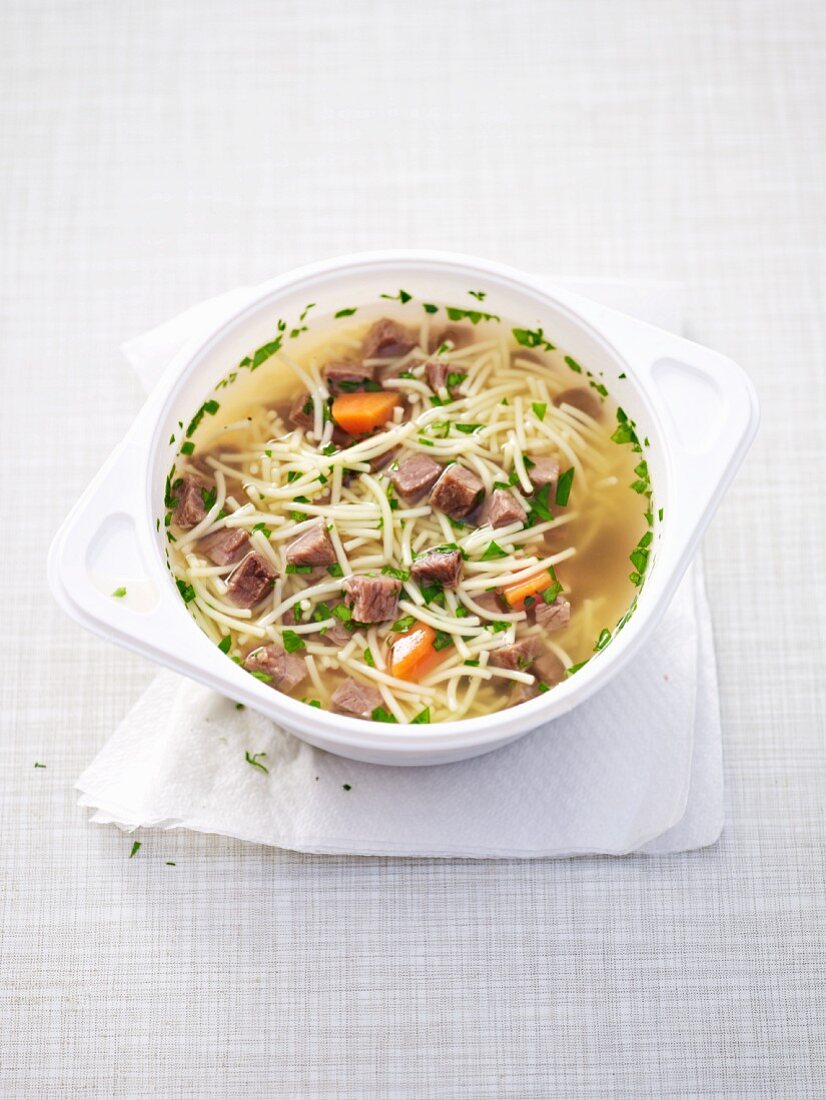 Beef and noodle broth