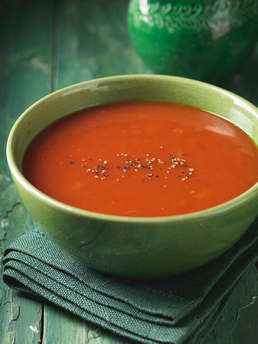 Close up of bowl of tomato soup