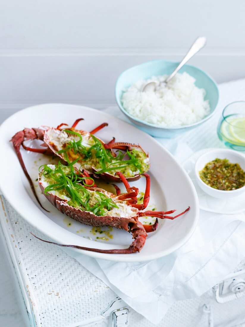 Steamed lobsters with ginger