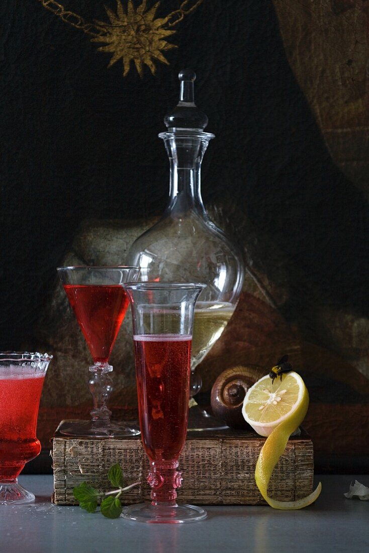 Glasses of sparkling wine with pomegranate juice