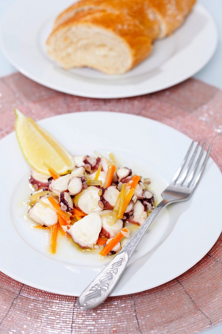 Plate of octopus with bread