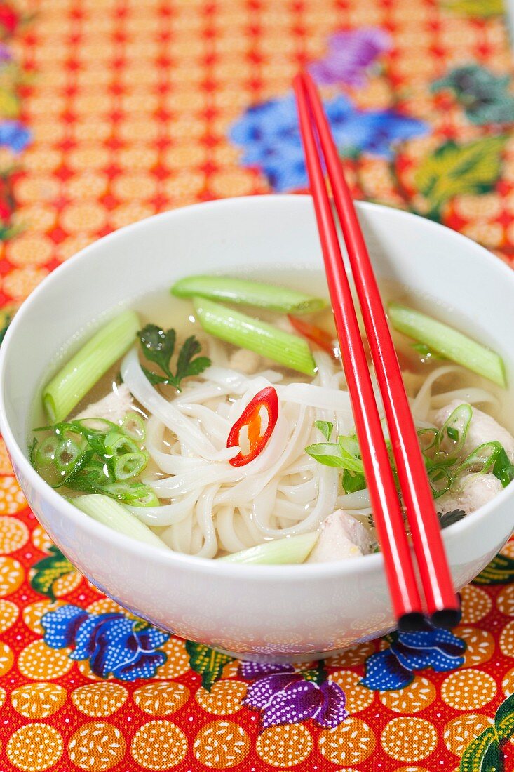 Reisnudelsuppe mit Frühlingszwiebeln (Asien)