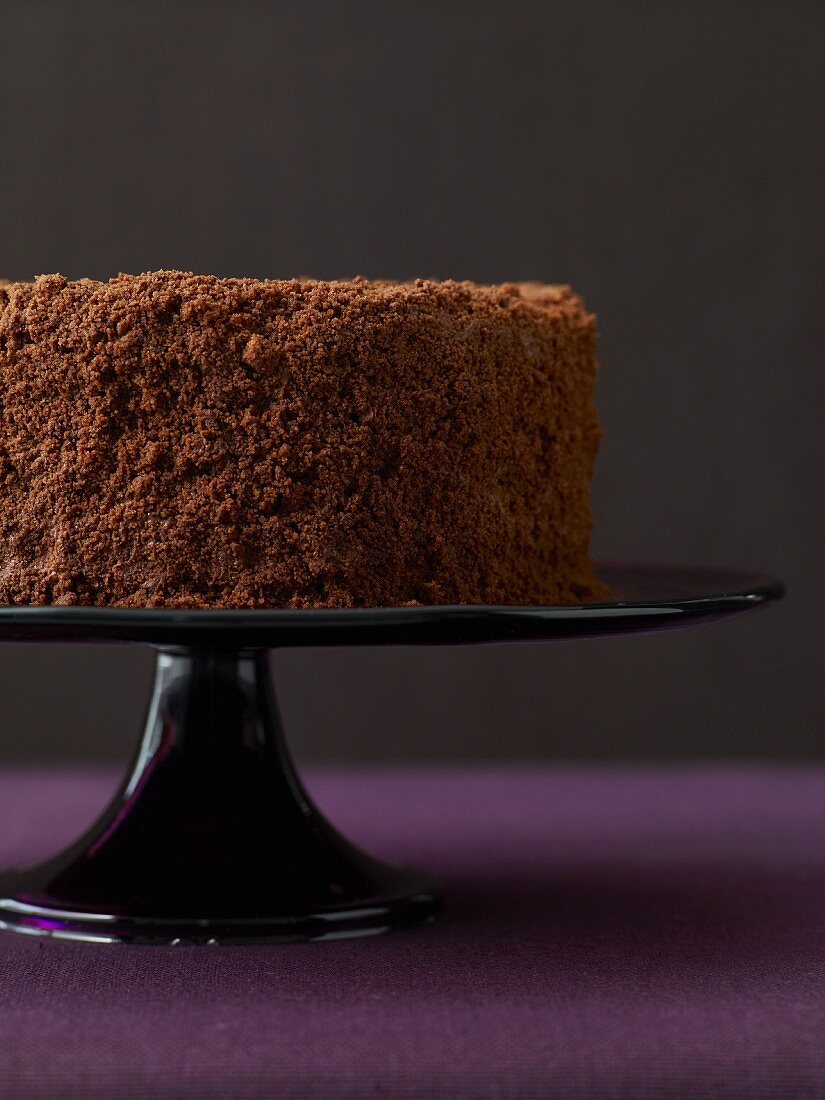 Chocolate Cake on a Black Cake Plate