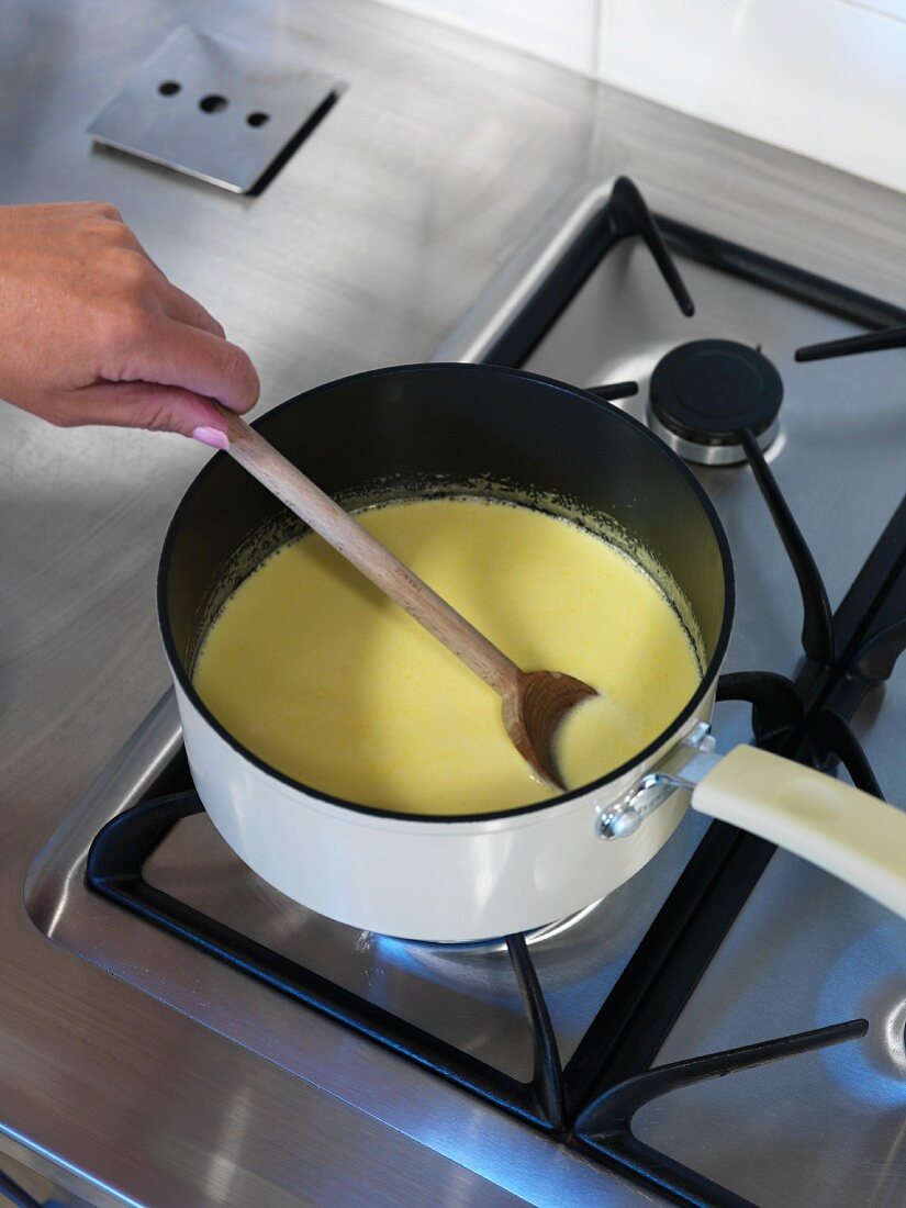 Cream and sugar being boiled