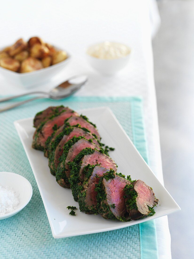 Roast beef with a herb crust