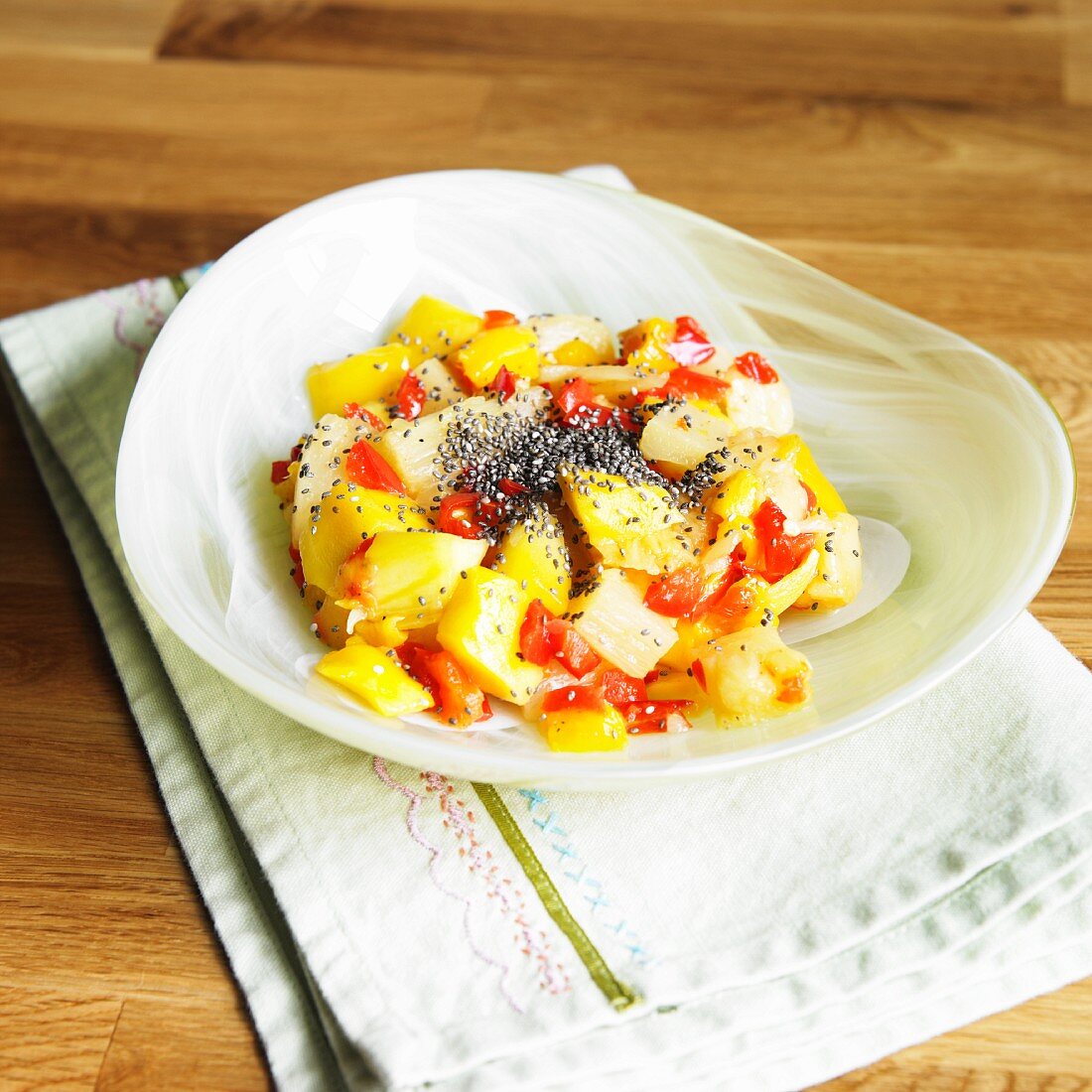 Mango Pineapple Salad with Chia Seed and Sweet Red Peppers