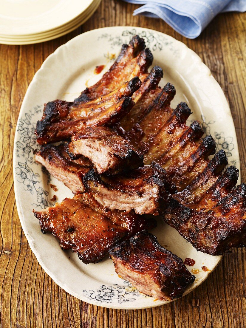 Platter of Barbecue Ribs; From Above