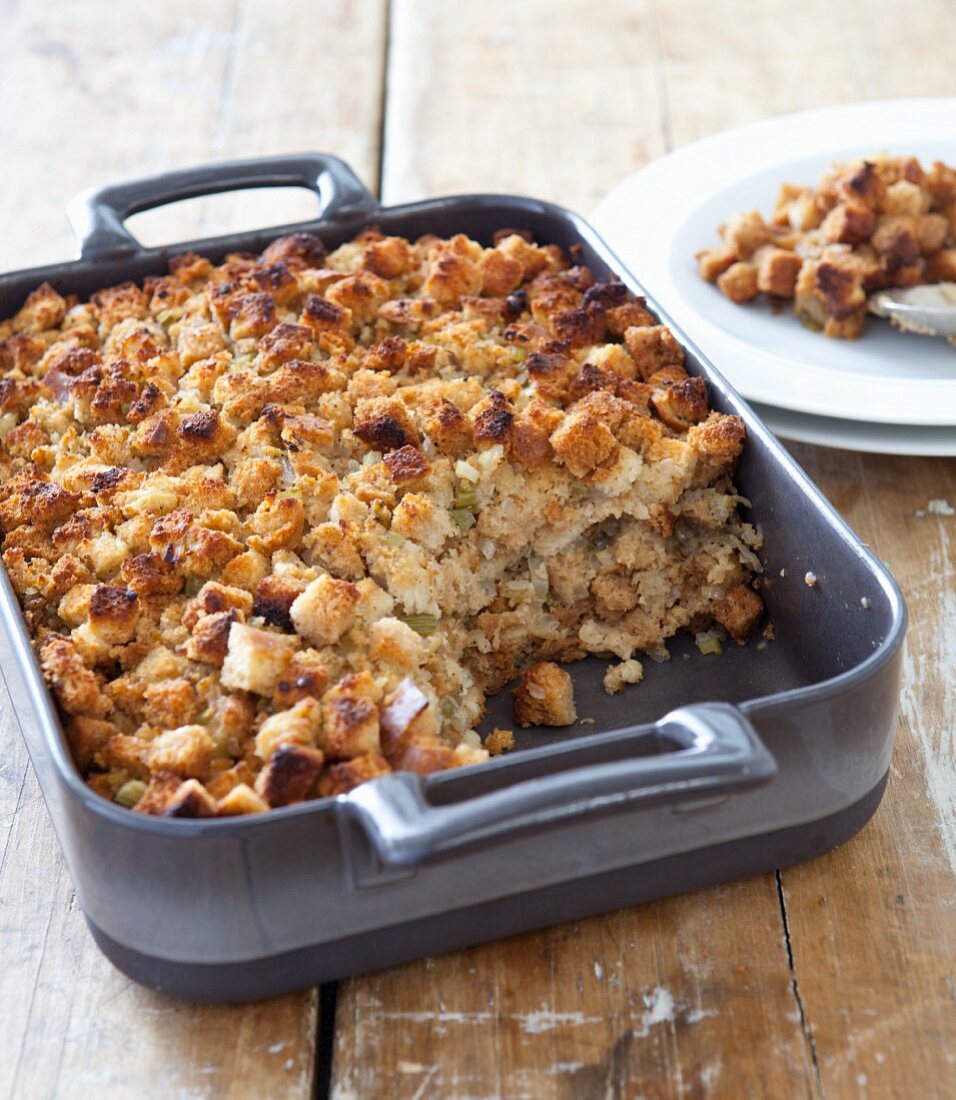 Bread Stuffing in a Baking Dish