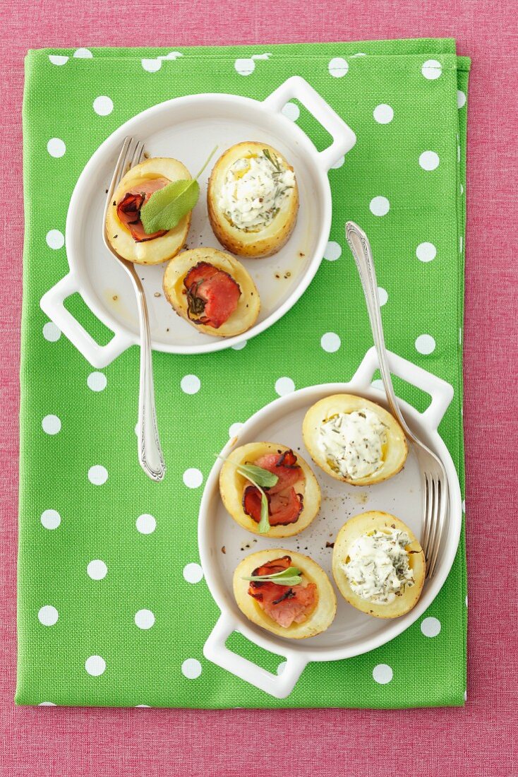 Stuffed potatoes filled with herb cream cheese and ham