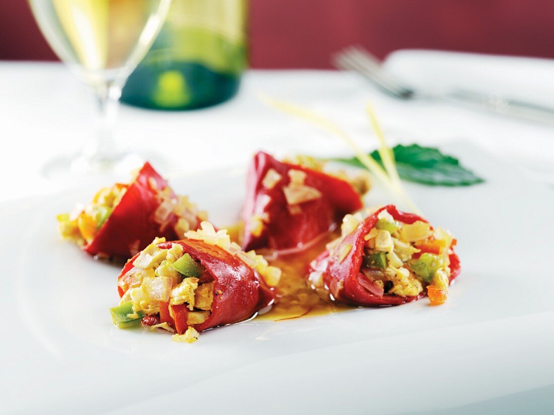 Stuffed Piquillo Pepper Appetizer with White Wine