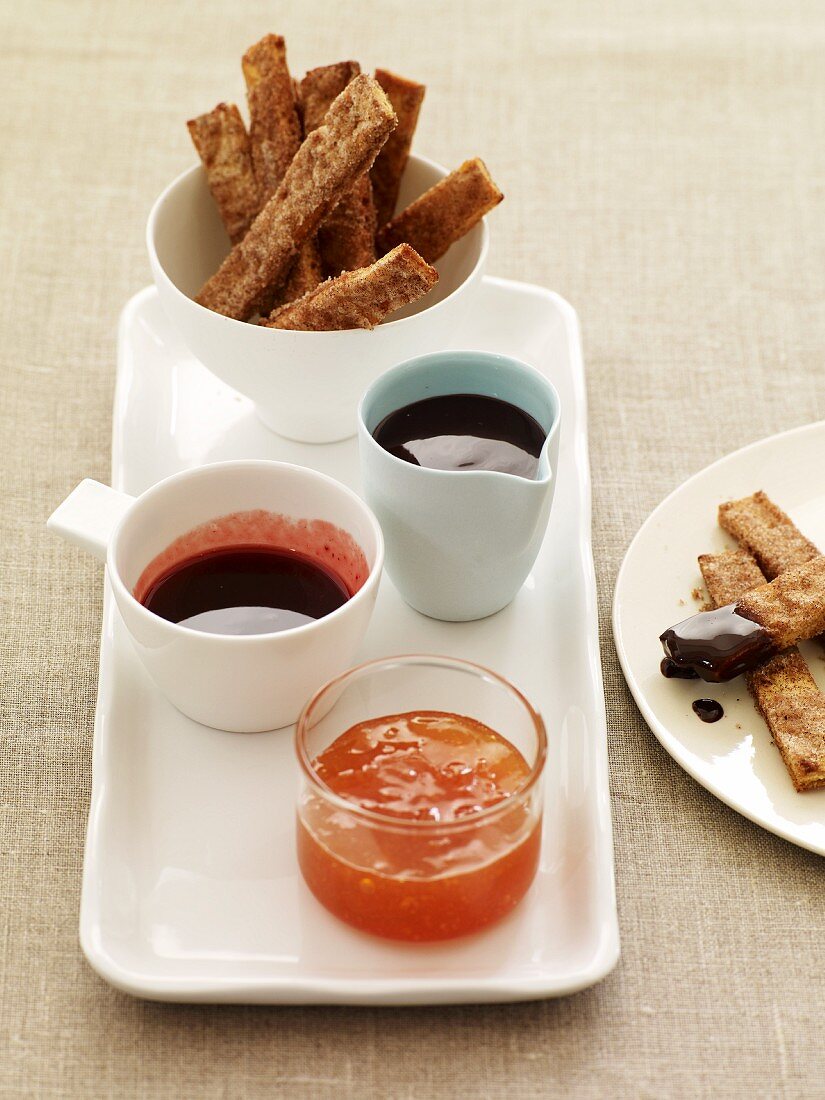 French Toast Sticks with Assorted Dipping Sauces