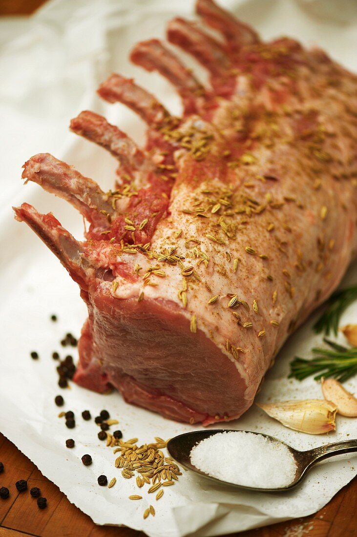 Uncooked, Herb and Spice Rubbed Pork Loin Roast