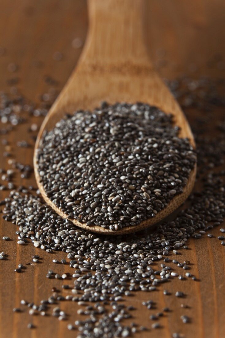 Chia Seeds on a Wooden Spoon