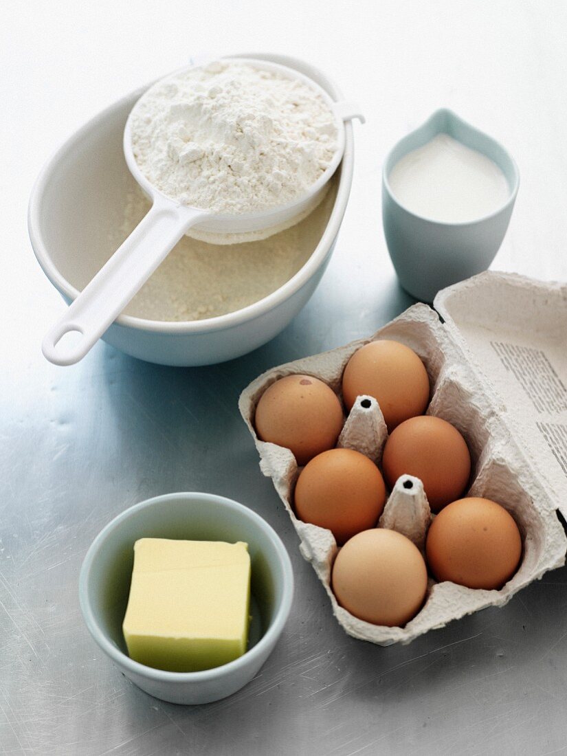 Flour, eggs, milk and butter