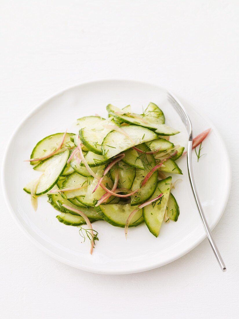 Gurkensalat mit roten Zwiebeln