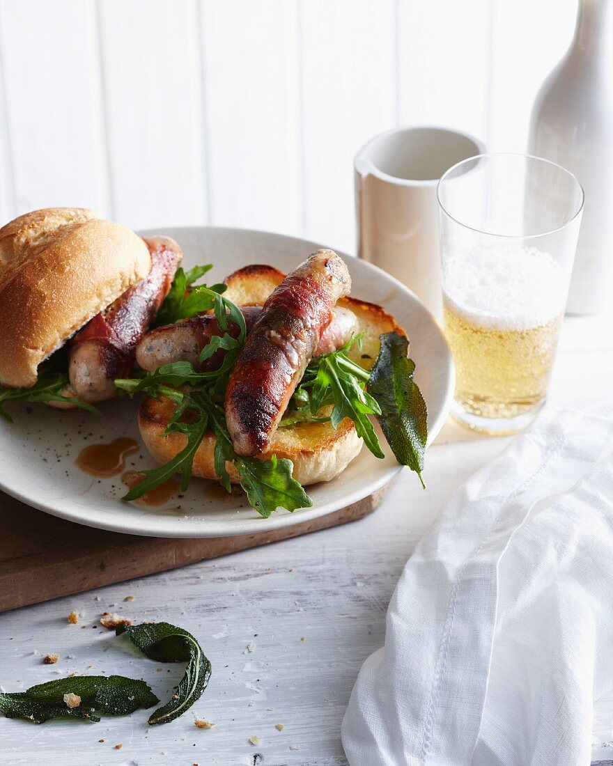 Plate of sausage saltimbocca sandwiches