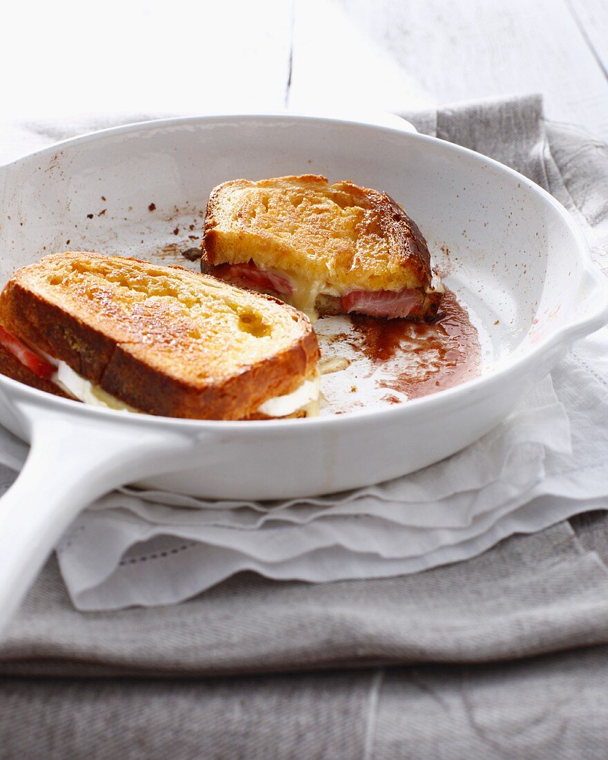 Pan of strawberry cheese sandwich