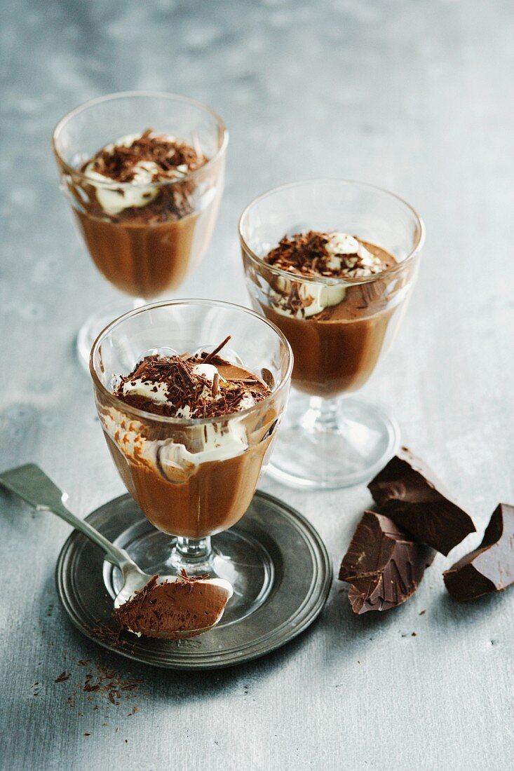 Glasses of chocolate mousse