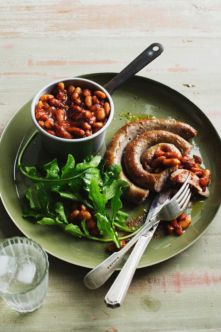 Salsiccia e fagioli (sausages with a bean medley, Italy)
