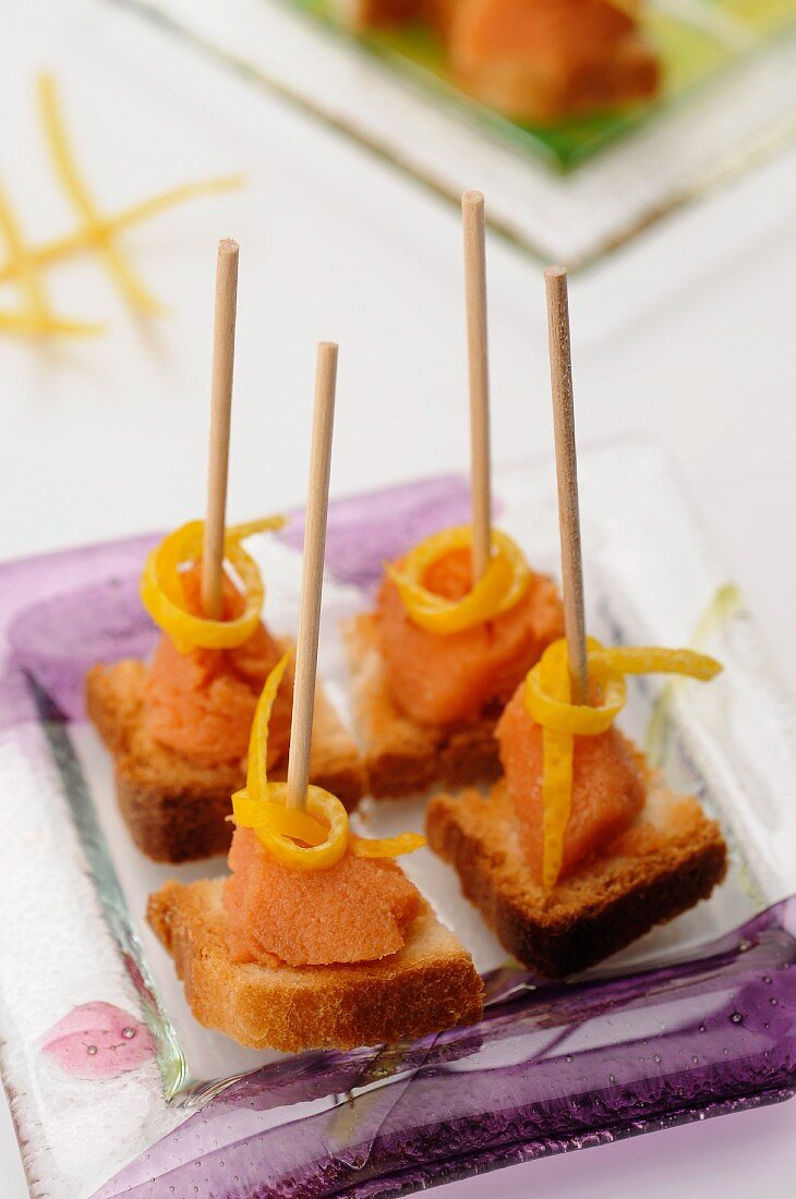 Canapes with smoked cod cream