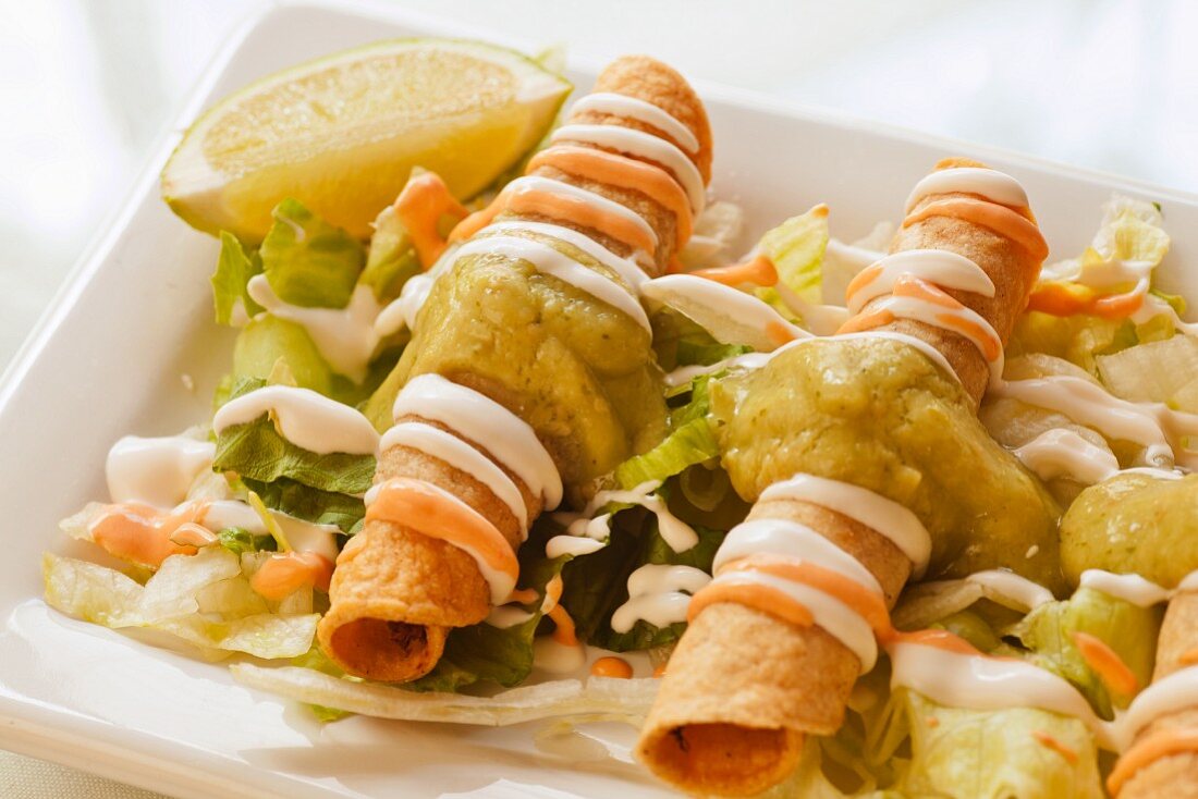 Fried Taquitos on Lettuce