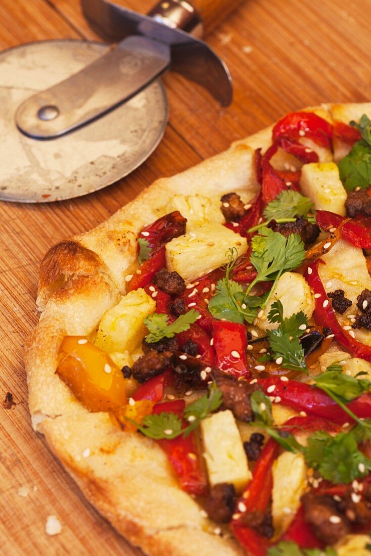 Think Crust Pizza with Peppers, Pork and Pineapple