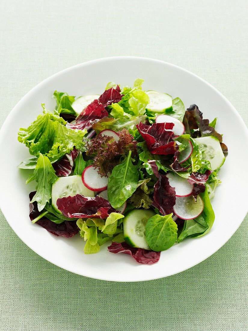 Plate of radish and cucumber salad