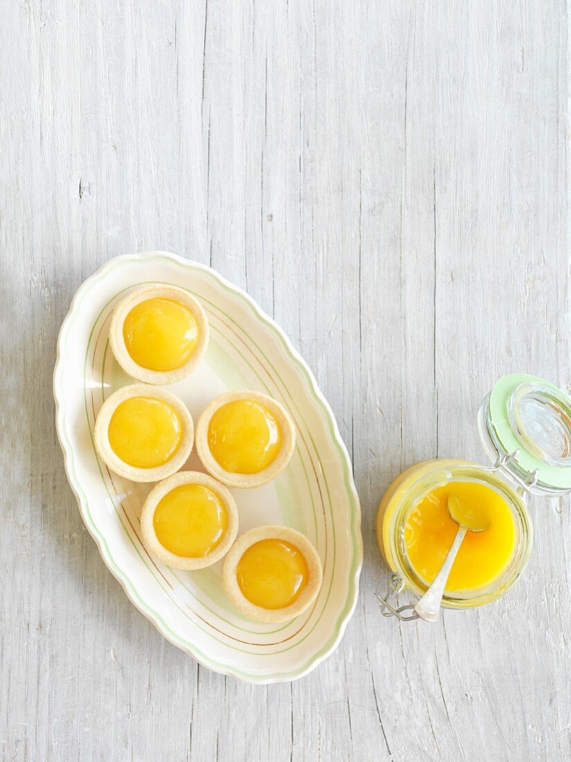 Lemon curd tartlets, seen from above