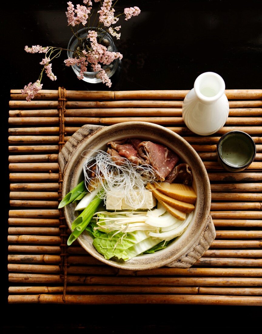 Sukiyaki (Fondue, Japan) mit Sake
