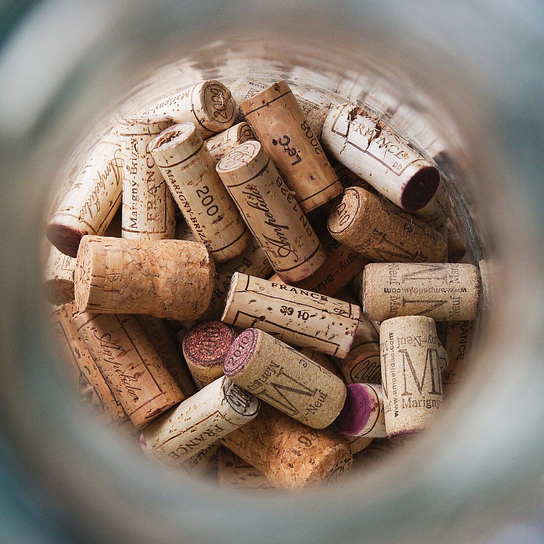 Corks in a glass container