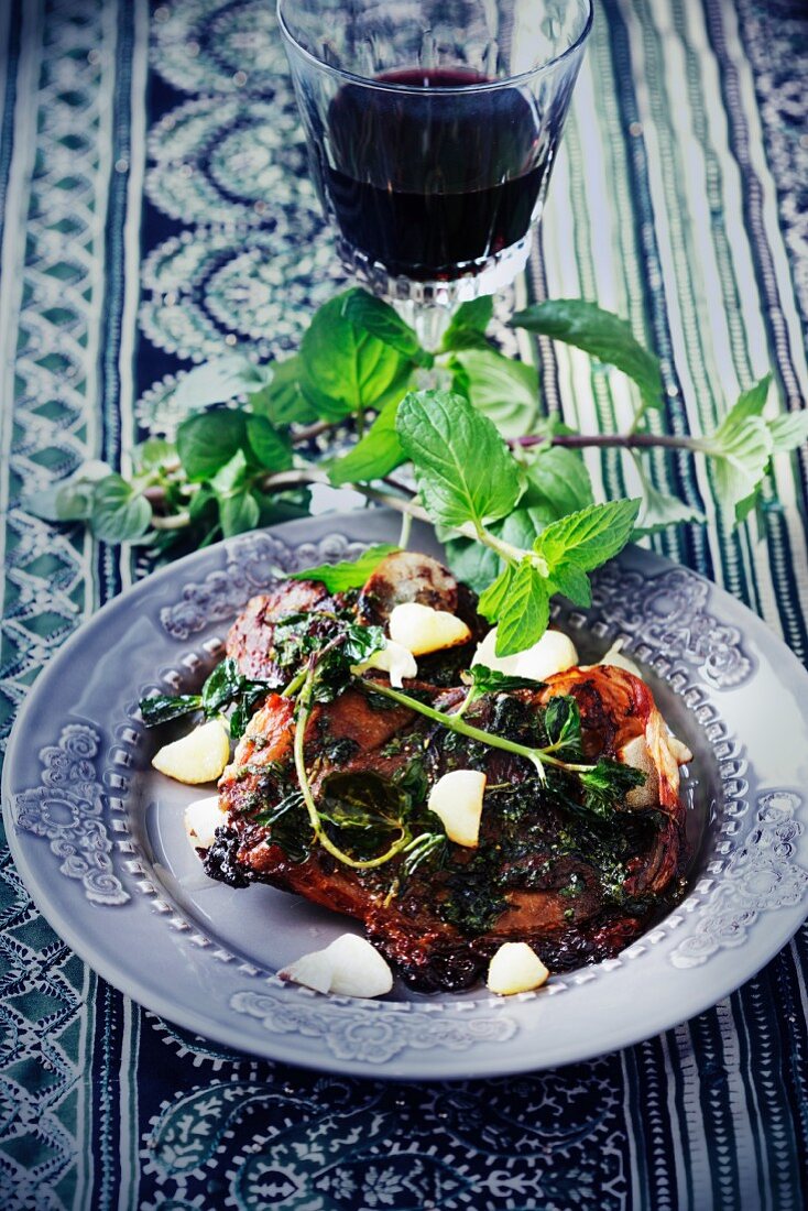 Lamb steaks with peppermint pesto