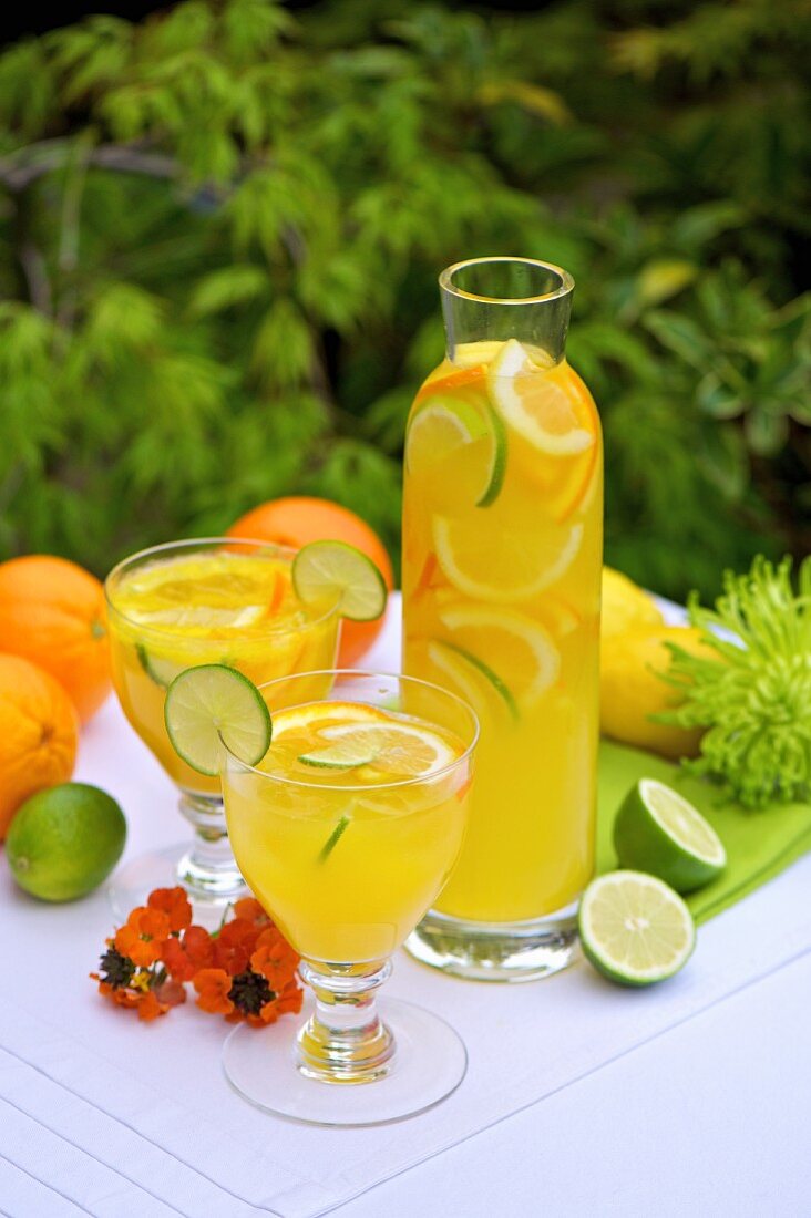 Citrus fruit punch on a garden table