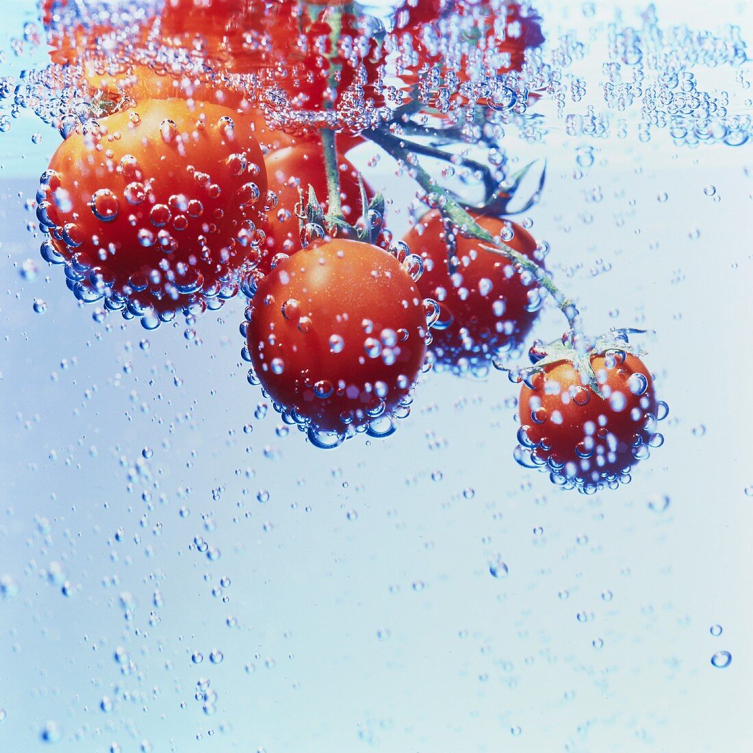 Tomatoes falling into water