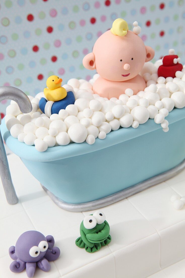 A bubble bath cake made with fondant icing