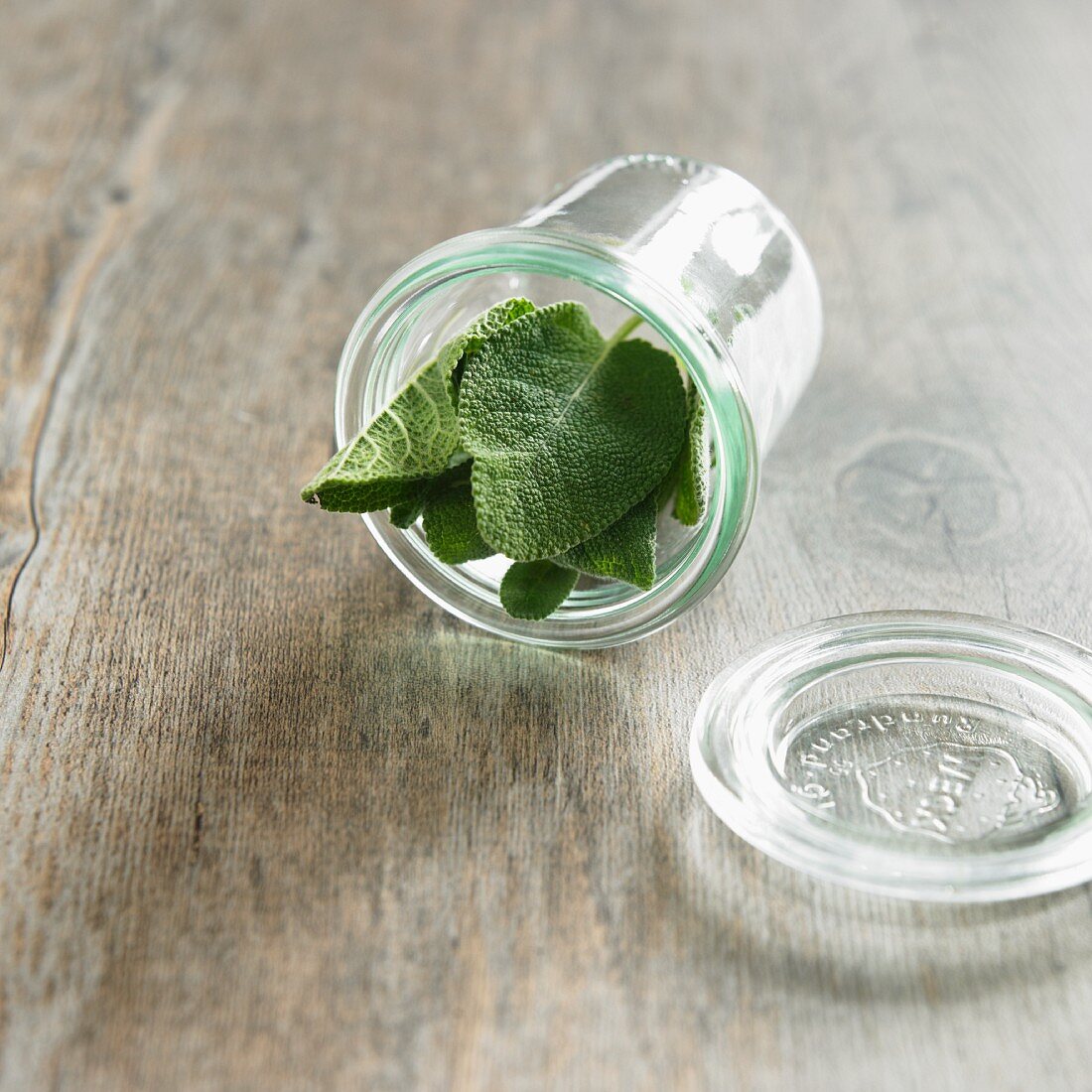 Organic Sage in a Tipped Glass Jar