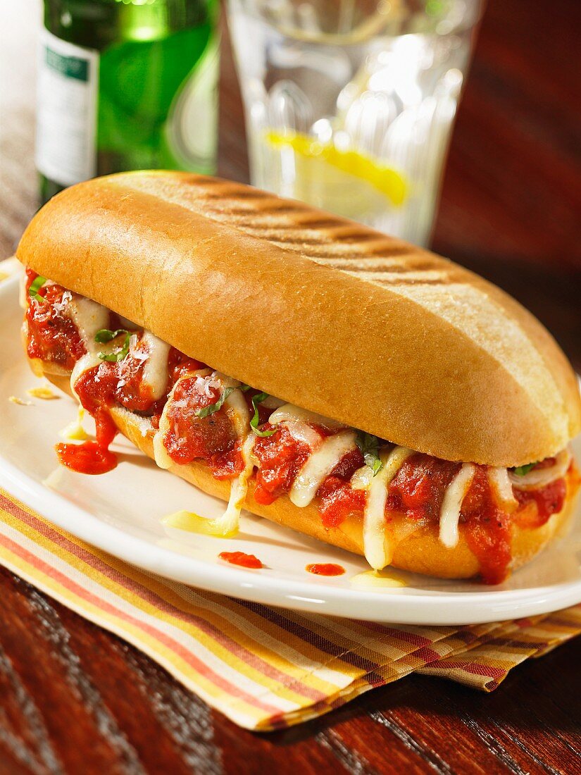 A meatball sub sandwich